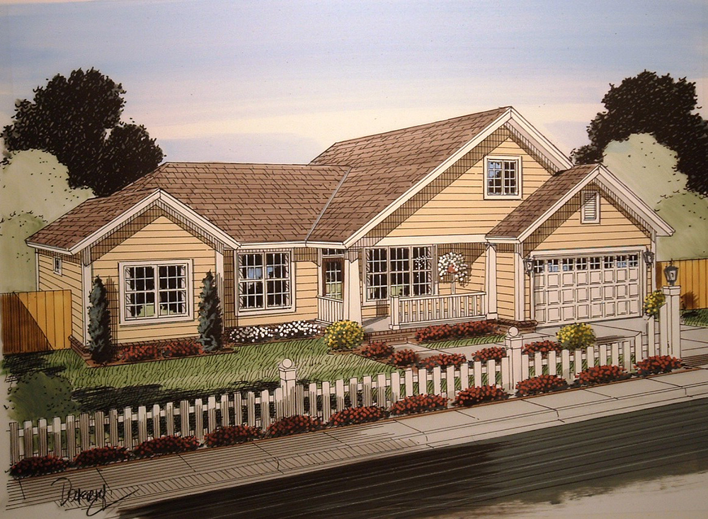 Front elevation of Craftsman home (ThePlanCollection: House Plan #178-1348)