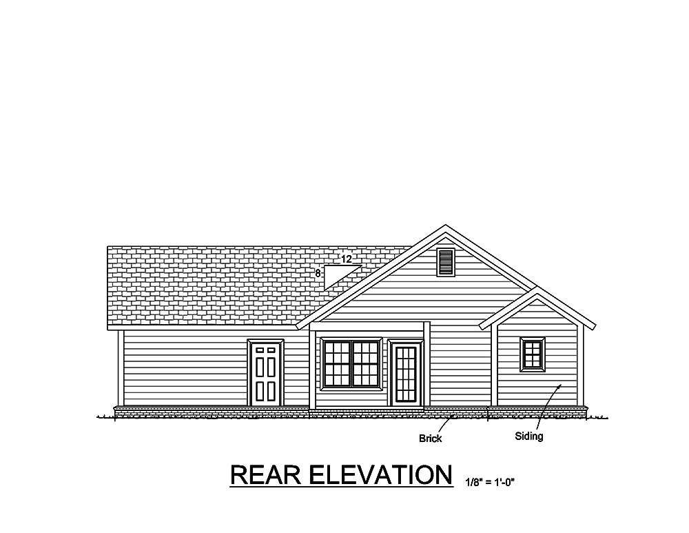 Home Plan Rear Elevation of this 3-Bedroom,1397 Sq Ft Plan -178-1352