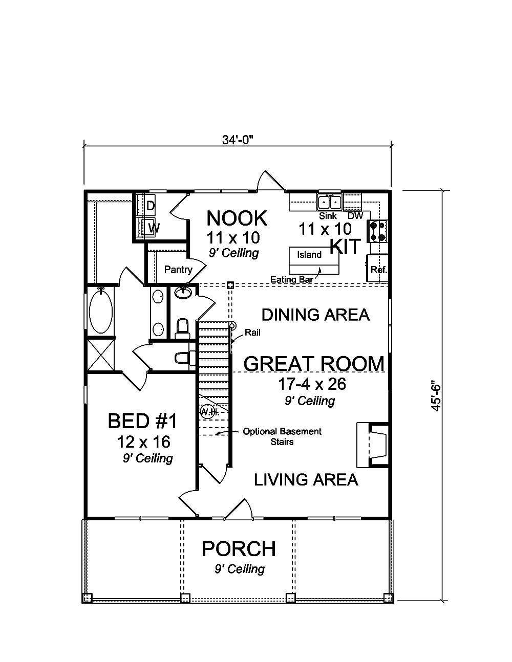 Floor Plan First Story of Craftsman Plan #178-1354