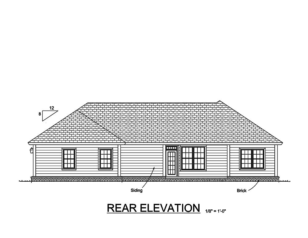 Home Plan Rear Elevation of this 3-Bedroom,1451 Sq Ft Plan -178-1358