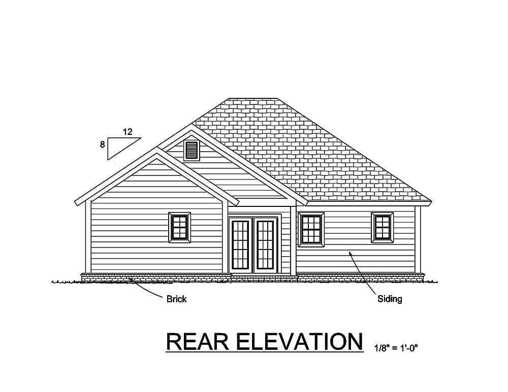 Home Plan Rear Elevation of this 3-Bedroom,1187 Sq Ft Plan -178-1359
