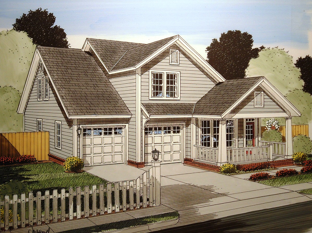 Front elevation of Craftsman home (ThePlanCollection: House Plan #178-1363)