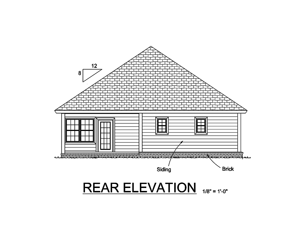 Home Plan Rear Elevation of this 3-Bedroom,1545 Sq Ft Plan -178-1365