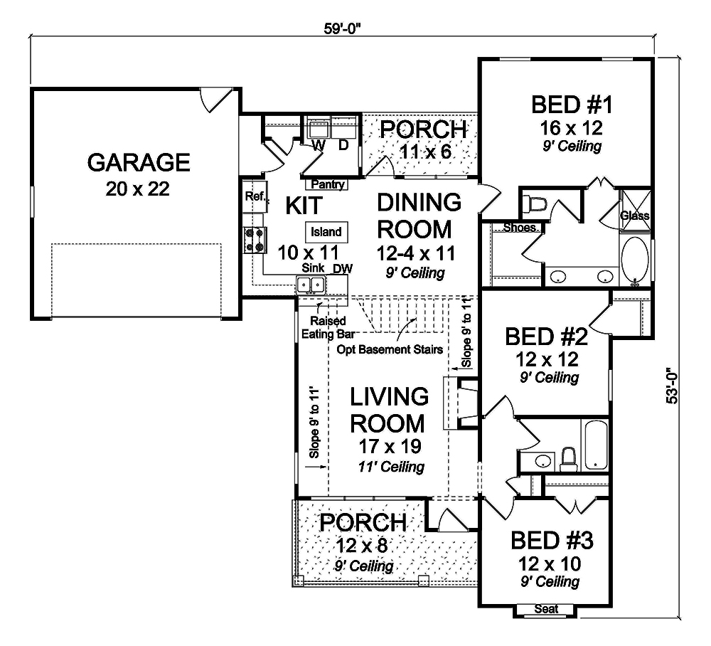 Floor Plan First Story of Cottage Plan #178-1366