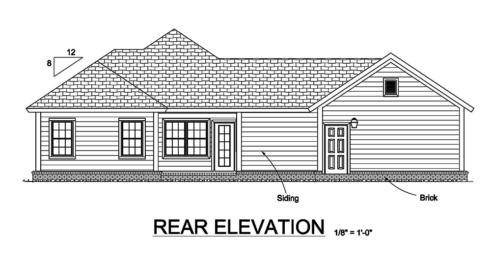 Home Plan Rear Elevation of this 3-Bedroom,1426 Sq Ft Plan -178-1366