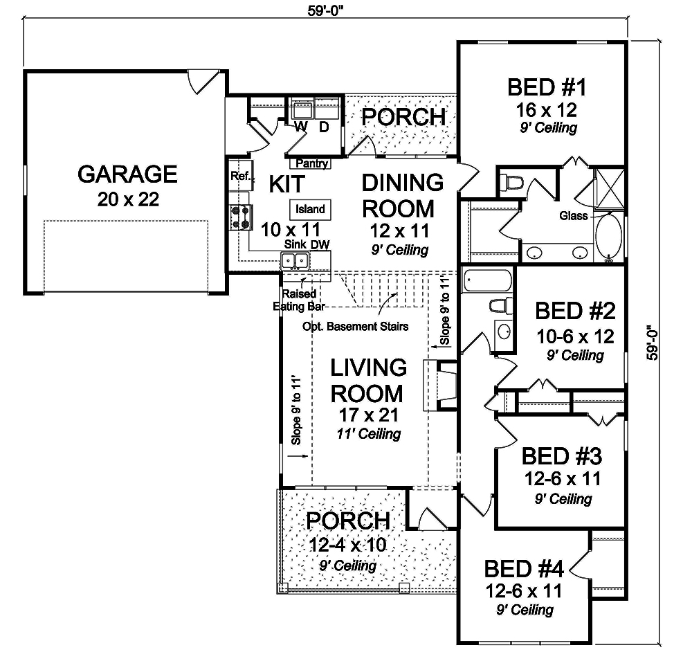 Floor Plan First Story of Cottage Plan #178-1367