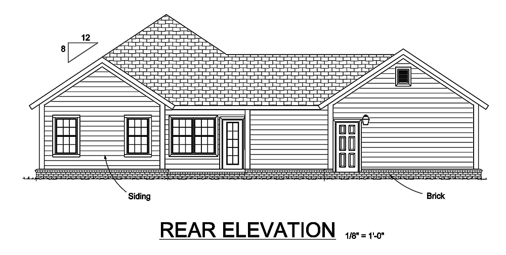 Home Plan Rear Elevation of this 4-Bedroom,1668 Sq Ft Plan -178-1367