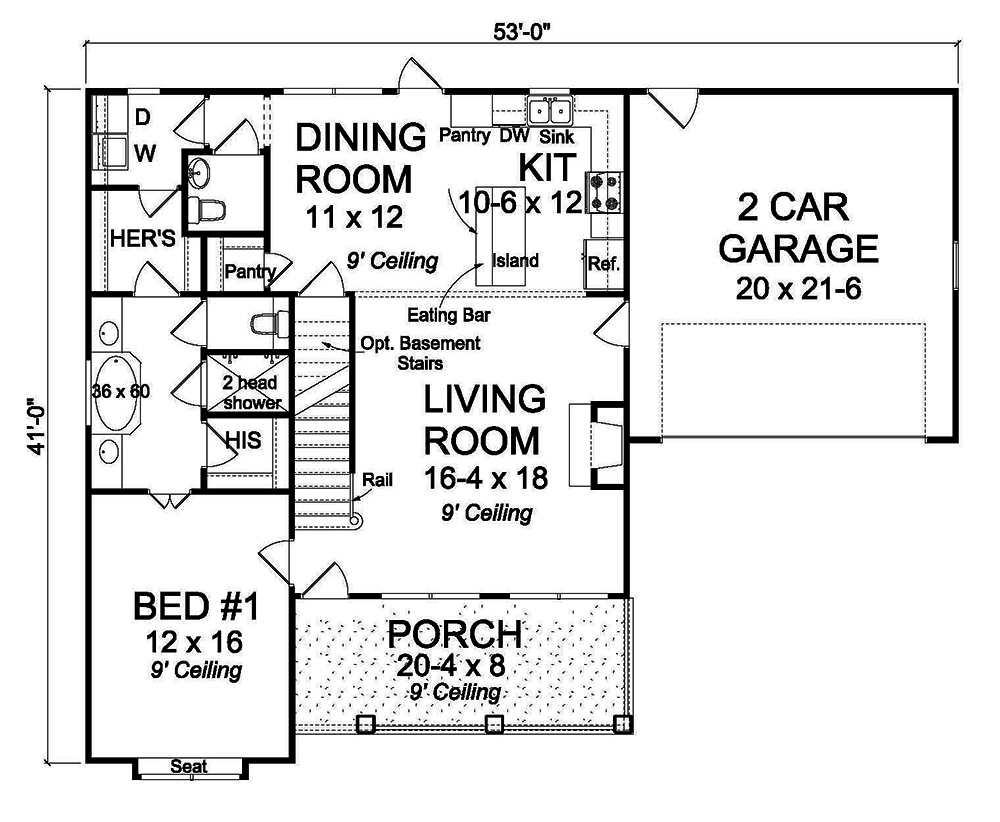 Floor Plan First Story of Cottage Plan #178-1369