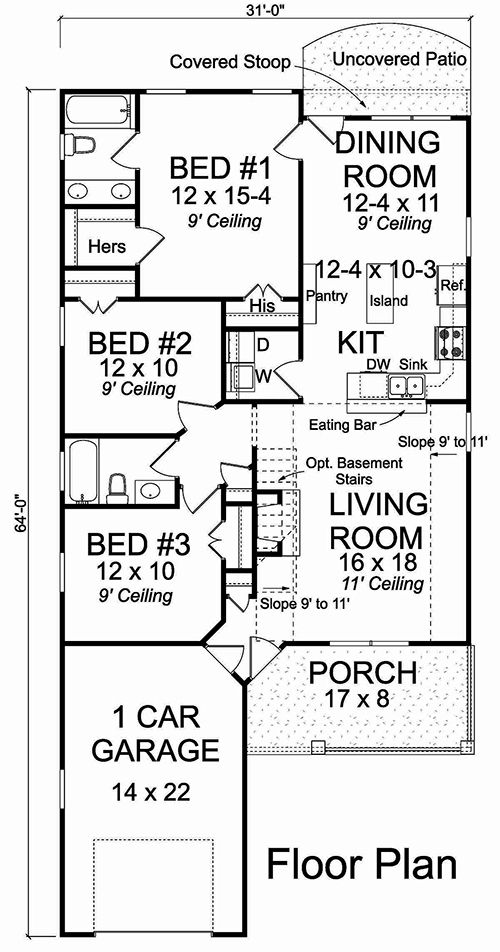 Floor Plan First Story of Cottage Plan #178-1374