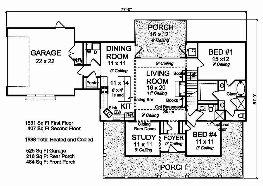 Floor Plan First Story of Farmhouse Plan #178-1375
