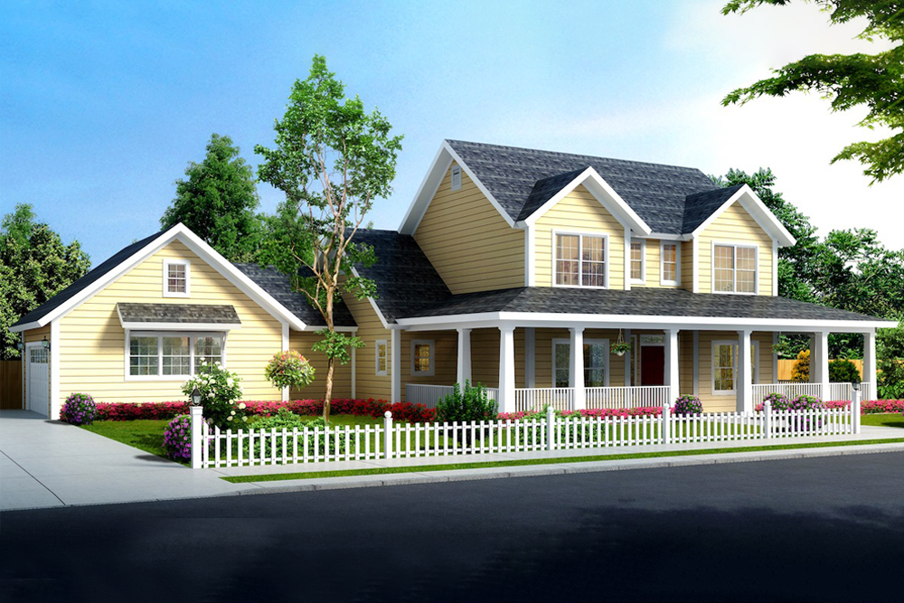 Front elevation of Farmhouse home (ThePlanCollection: House Plan #178-1375)