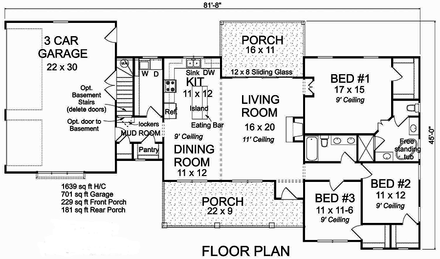 Floor Plan First Story of Ranch Plan #178-1379