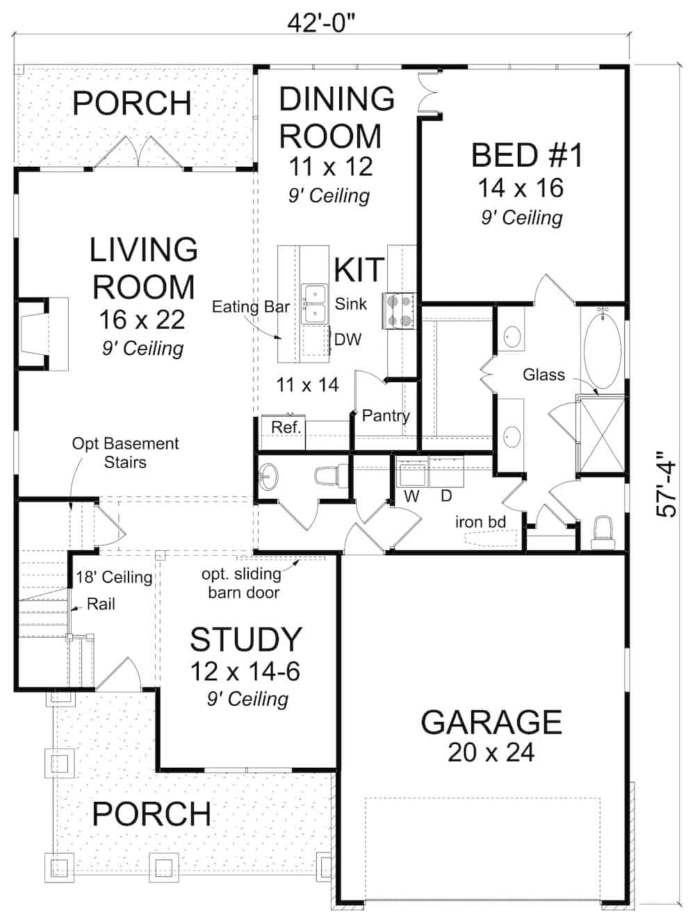 Floor Plan Main Level of Cottage Plan #178-1380