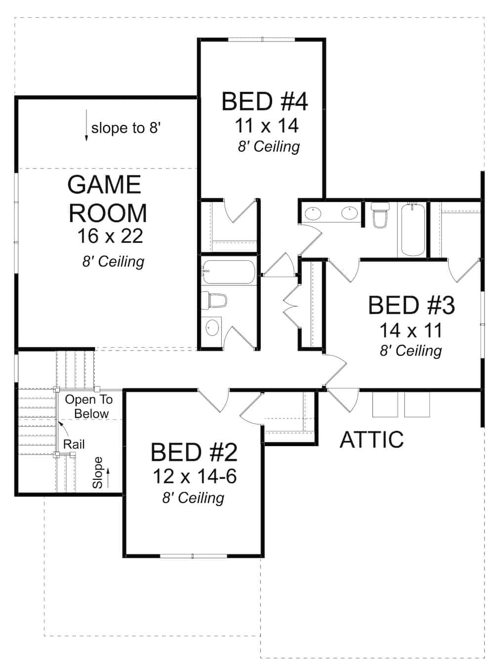 Floor Plan Upper Level of Cottage Plan #178-1380