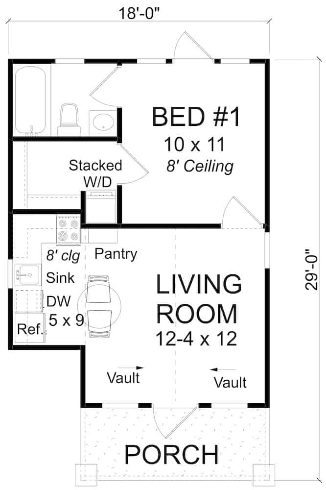 Floor Plan Main Level of Cottage Plan #178-1381