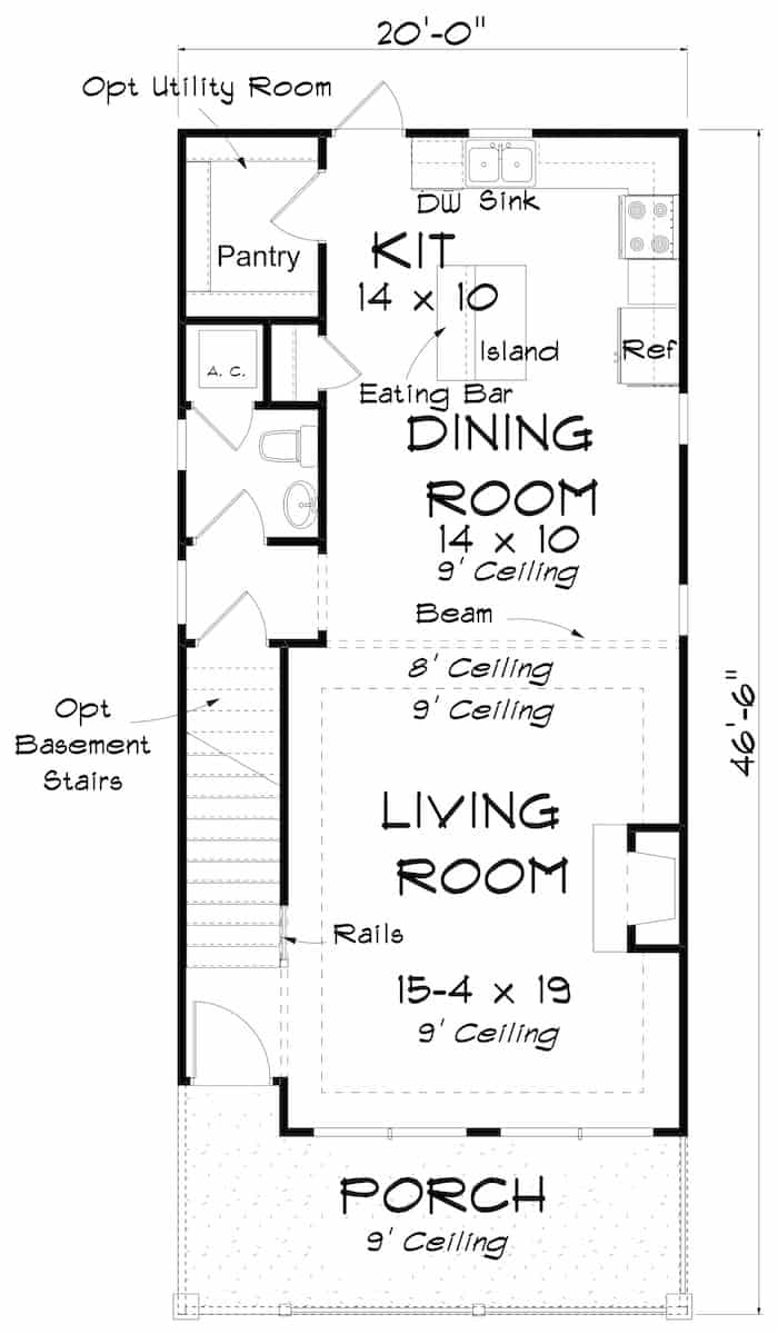 Floor Plan Main Level of Cottage Plan #178-1382