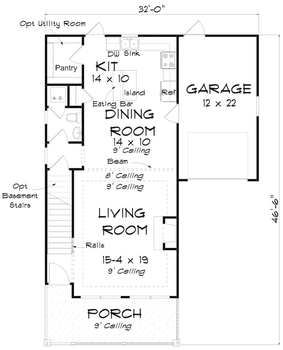 Floor Plan Main Level of Cottage Plan #178-1383