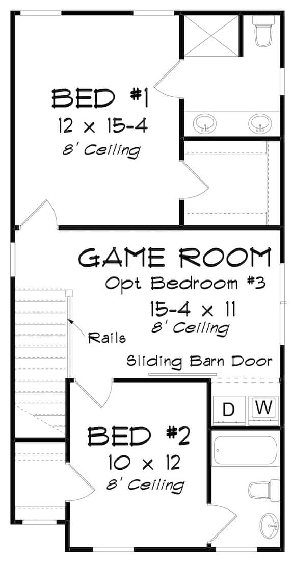 Floor Plan Upper Level of Cottage Plan #178-1383