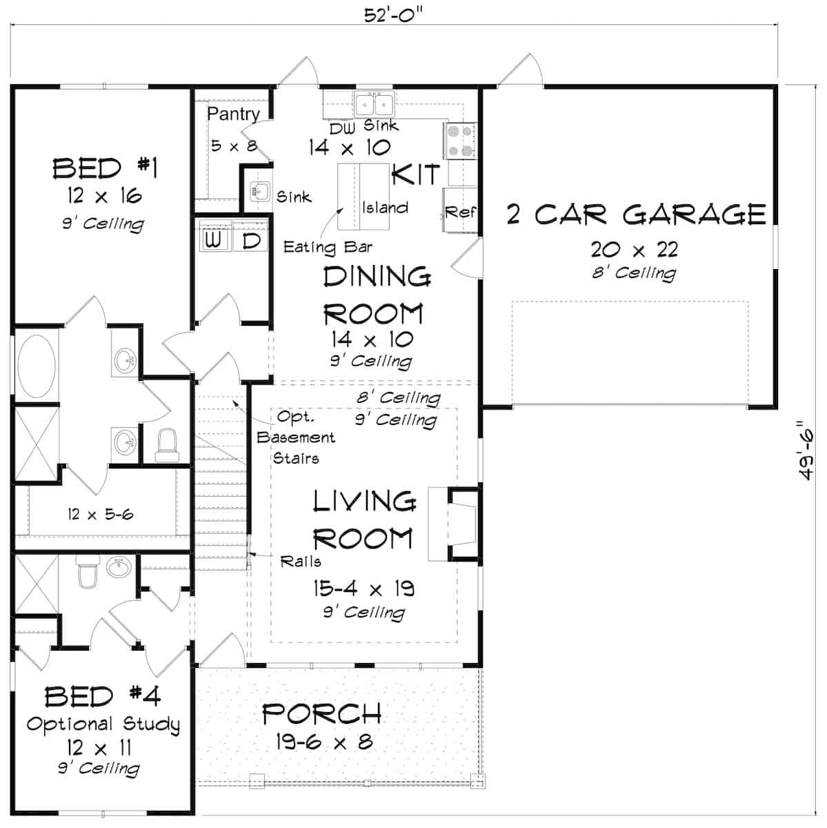 Floor Plan Main Level of Cottage Plan #178-1384