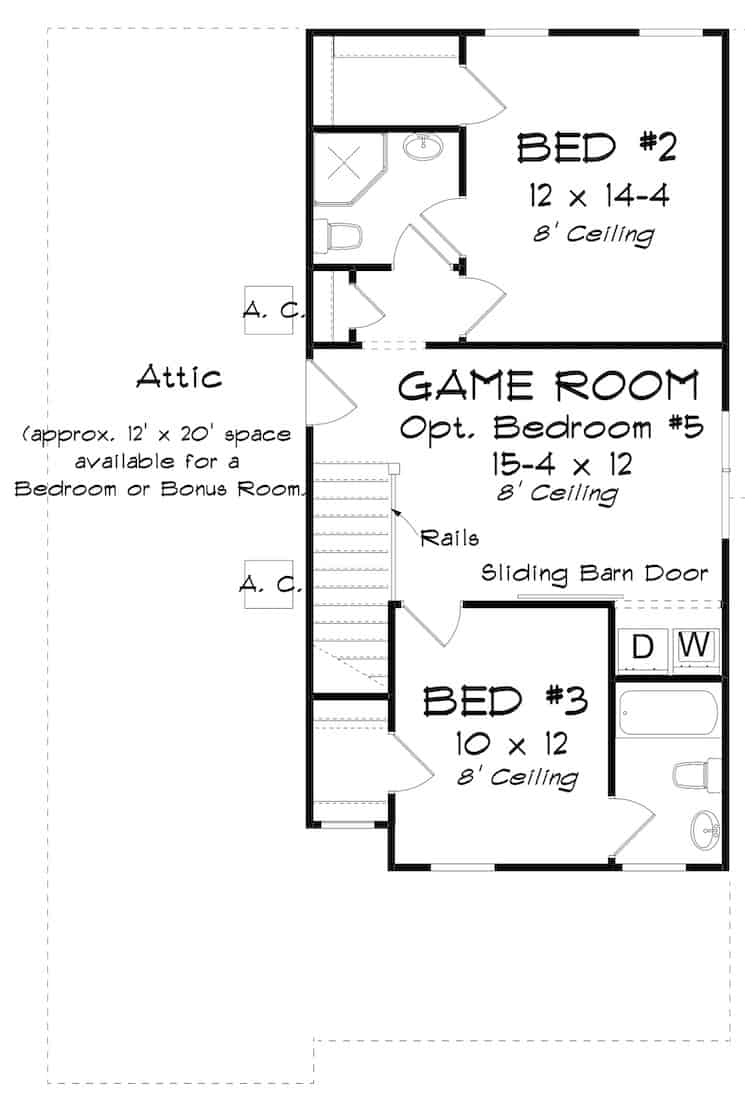 Floor Plan Upper Level of Cottage Plan #178-1384