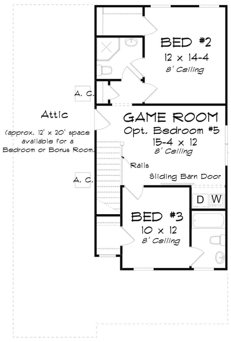 Floor Plan Upper Level of Cottage Plan #178-1385