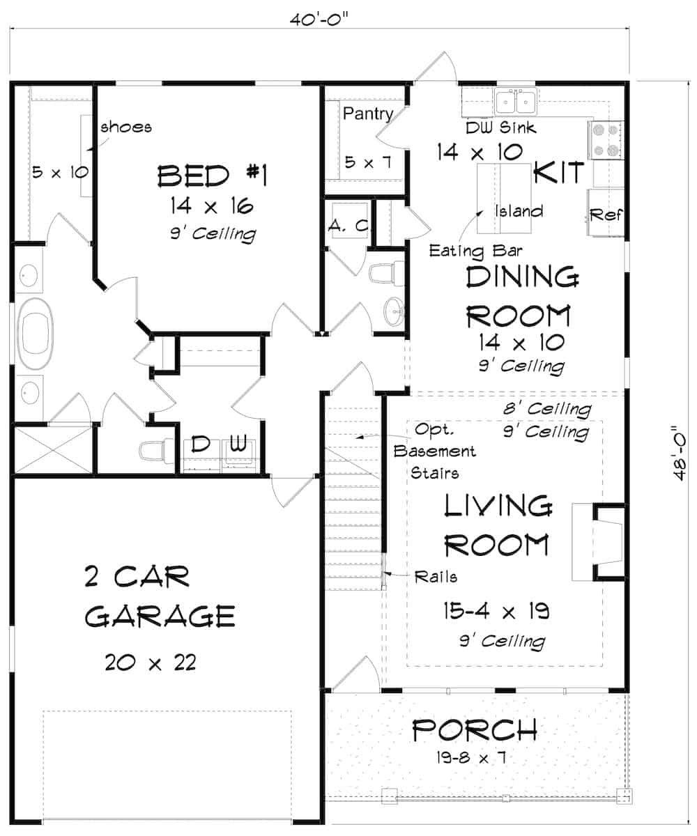 Floor Plan Main Level of Cottage Plan #178-1386