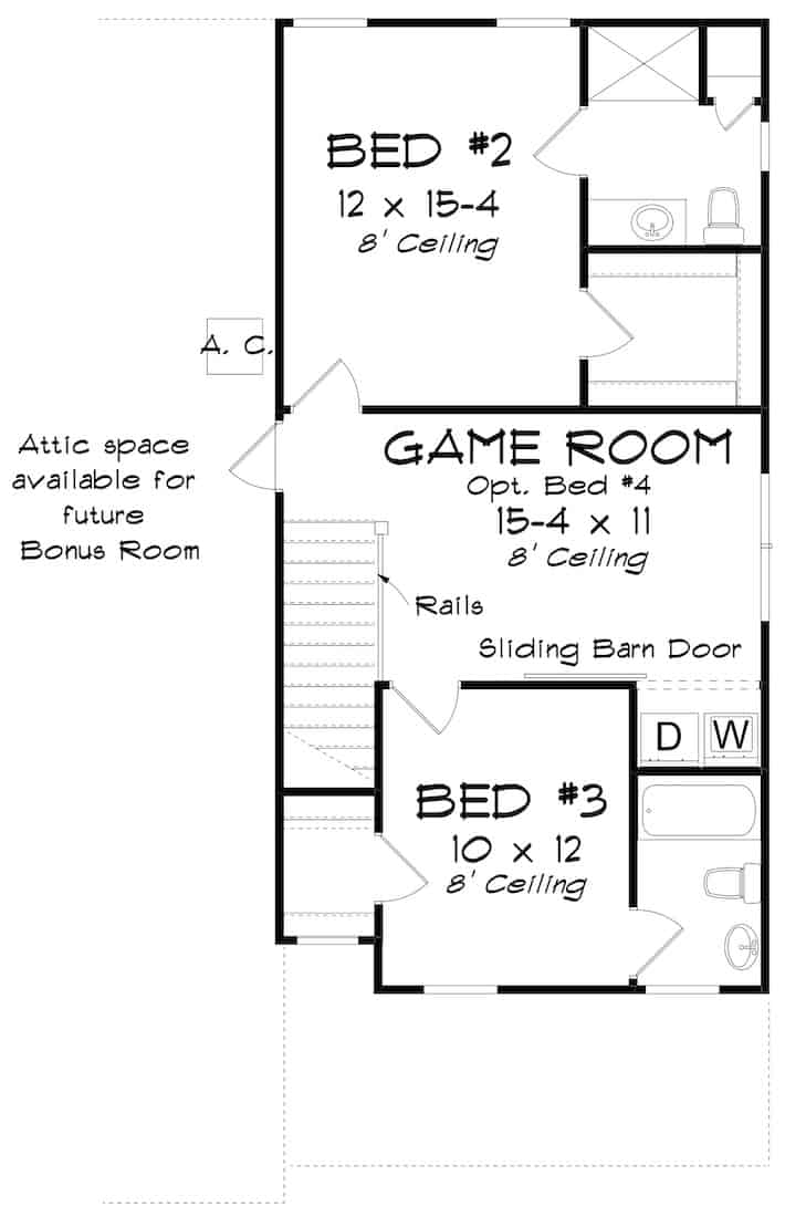 Floor Plan Upper Level of Cottage Plan #178-1386
