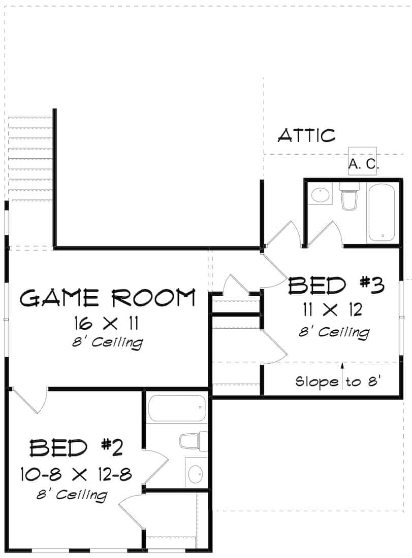 Floor Plan Upper Level of Cottage Plan #178-1388