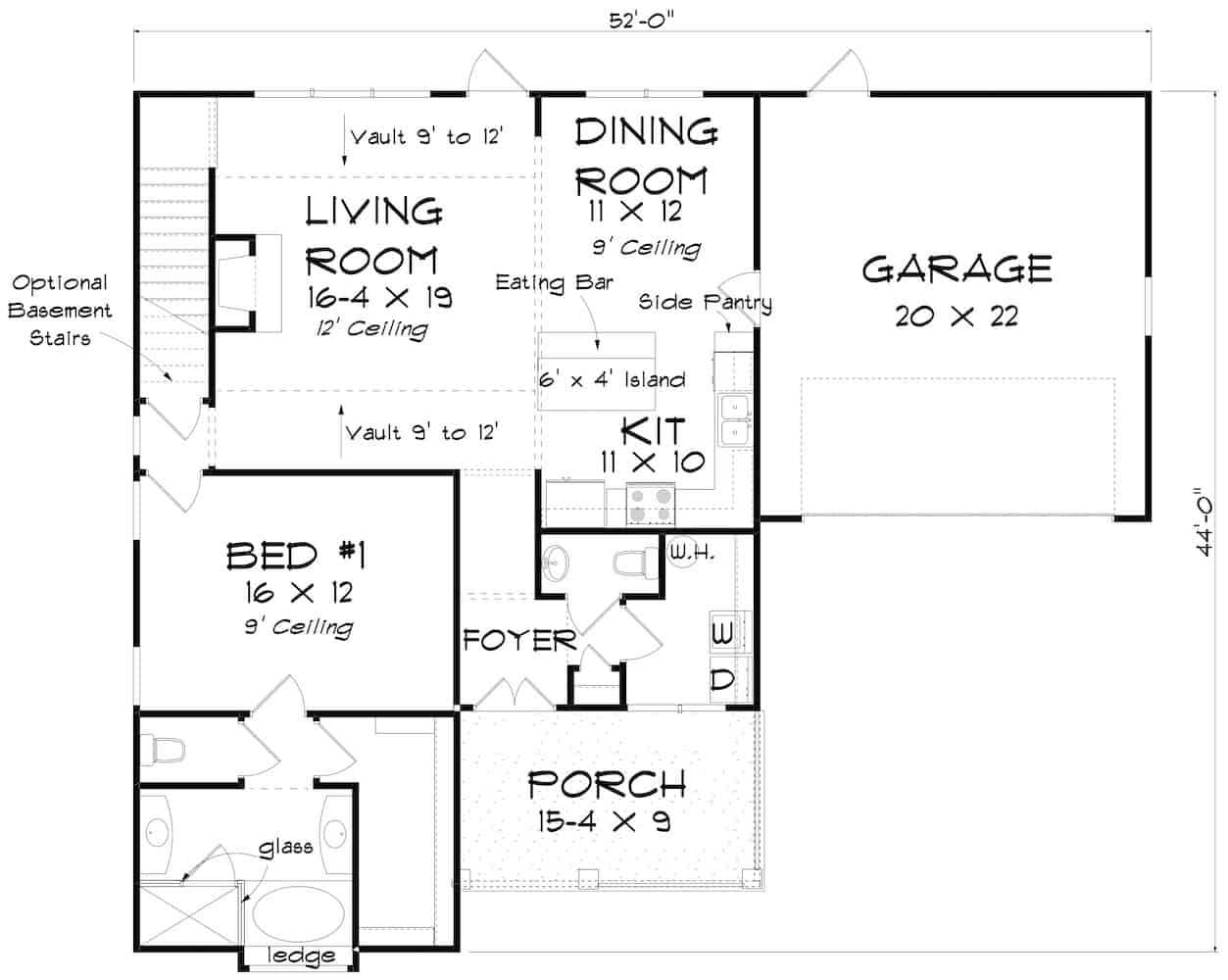 Floor Plan Main Level of Cottage Plan #178-1388