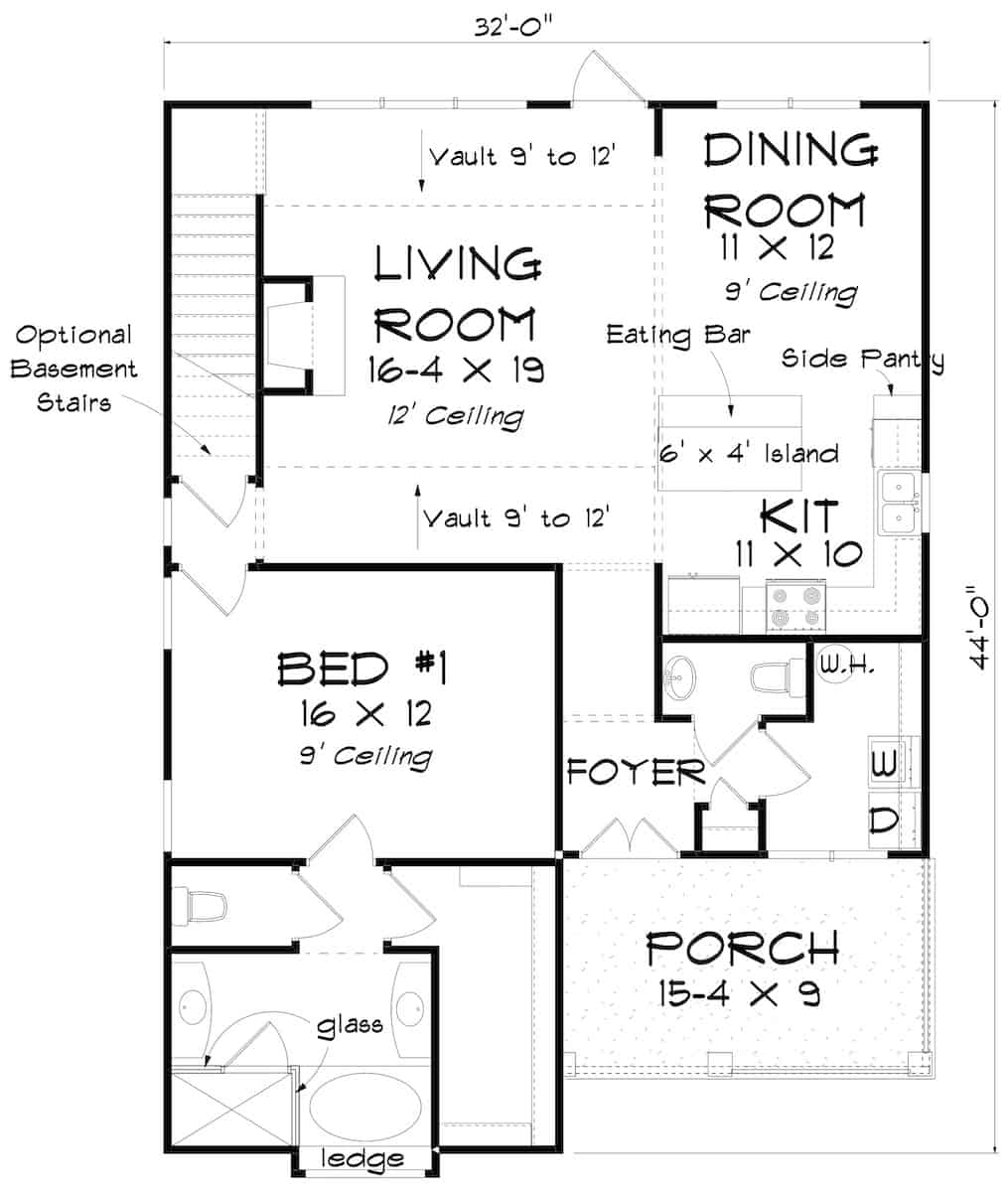 Floor Plan Main Level of Cottage Plan #178-1389