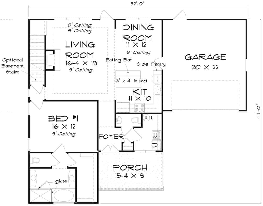 Floor Plan Main Level of Cottage Plan #178-1390