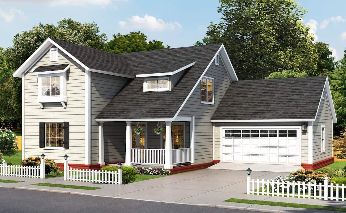 Front elevation of Farmhouse home (ThePlanCollection: House Plan #178-1390)