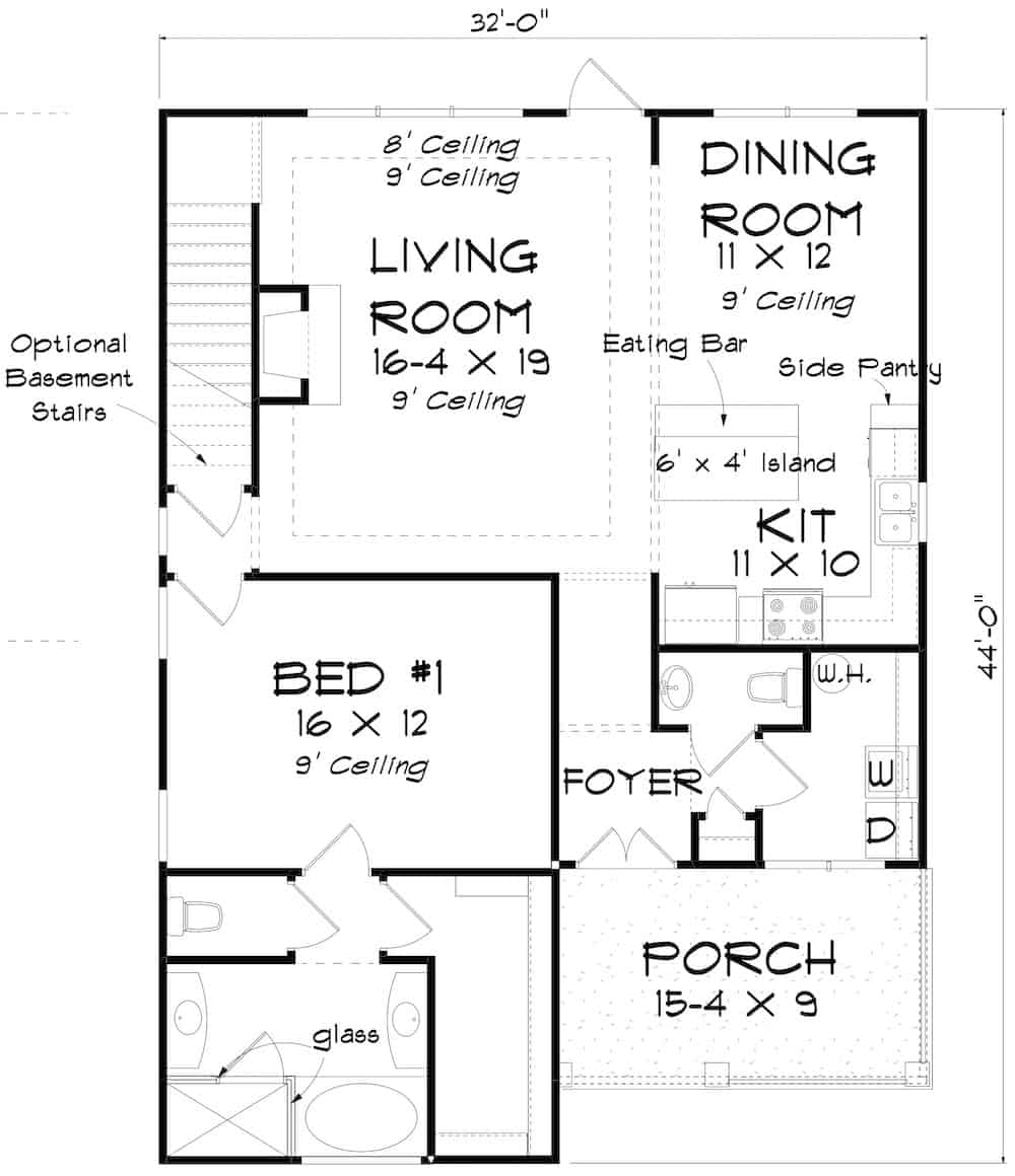 Floor Plan Main Level of Cottage Plan #178-1391