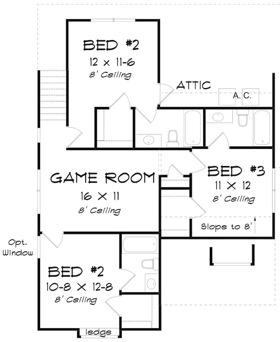 Floor Plan Upper Level of Cottage Plan #178-1391