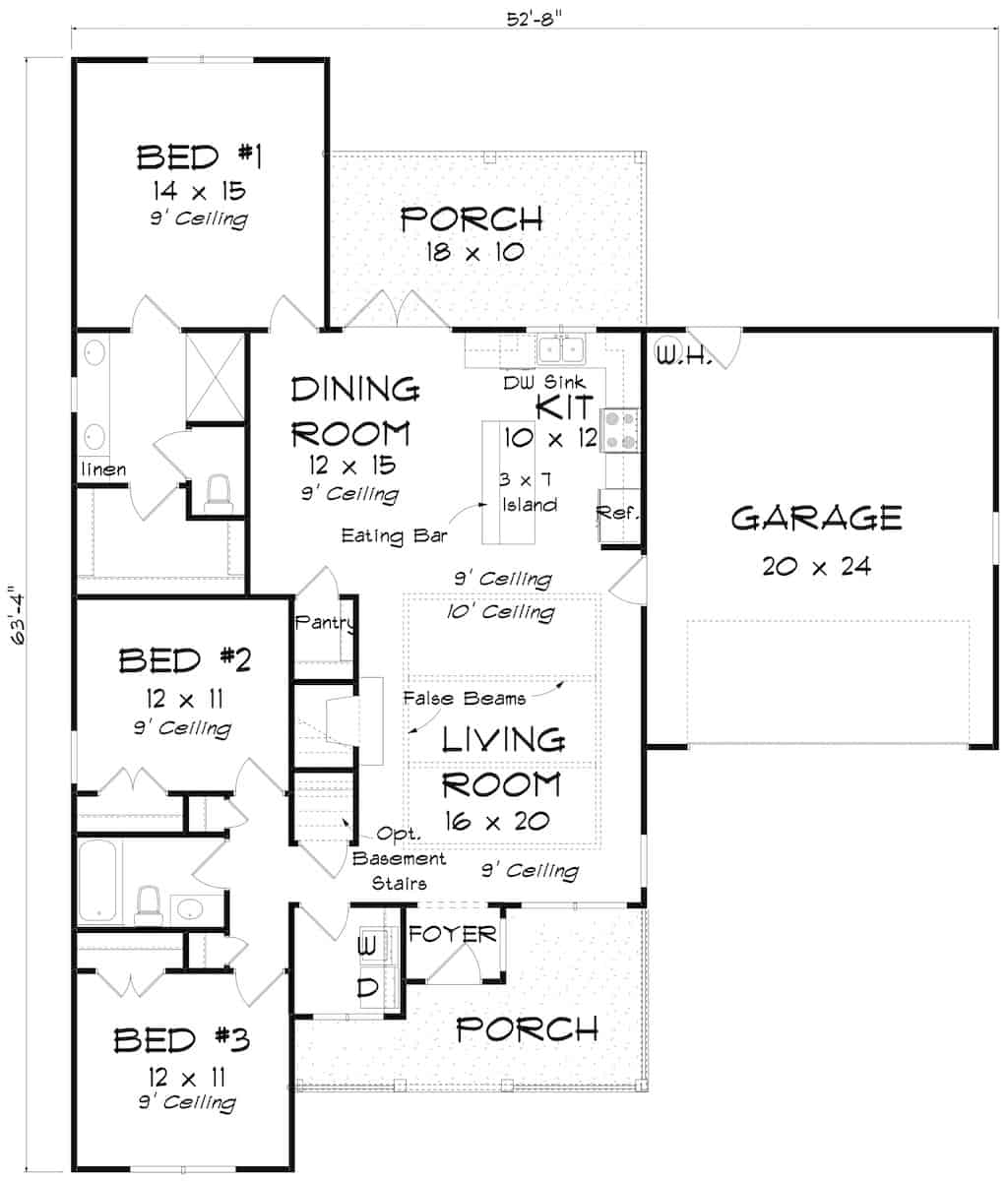 Floor Plan Main Level of Cottage Plan #178-1392