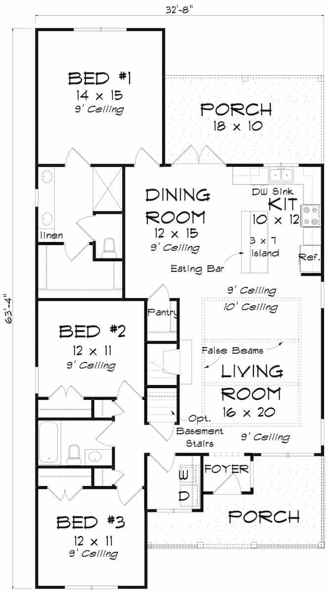Floor Plan Main Level of Cottage Plan #178-1393