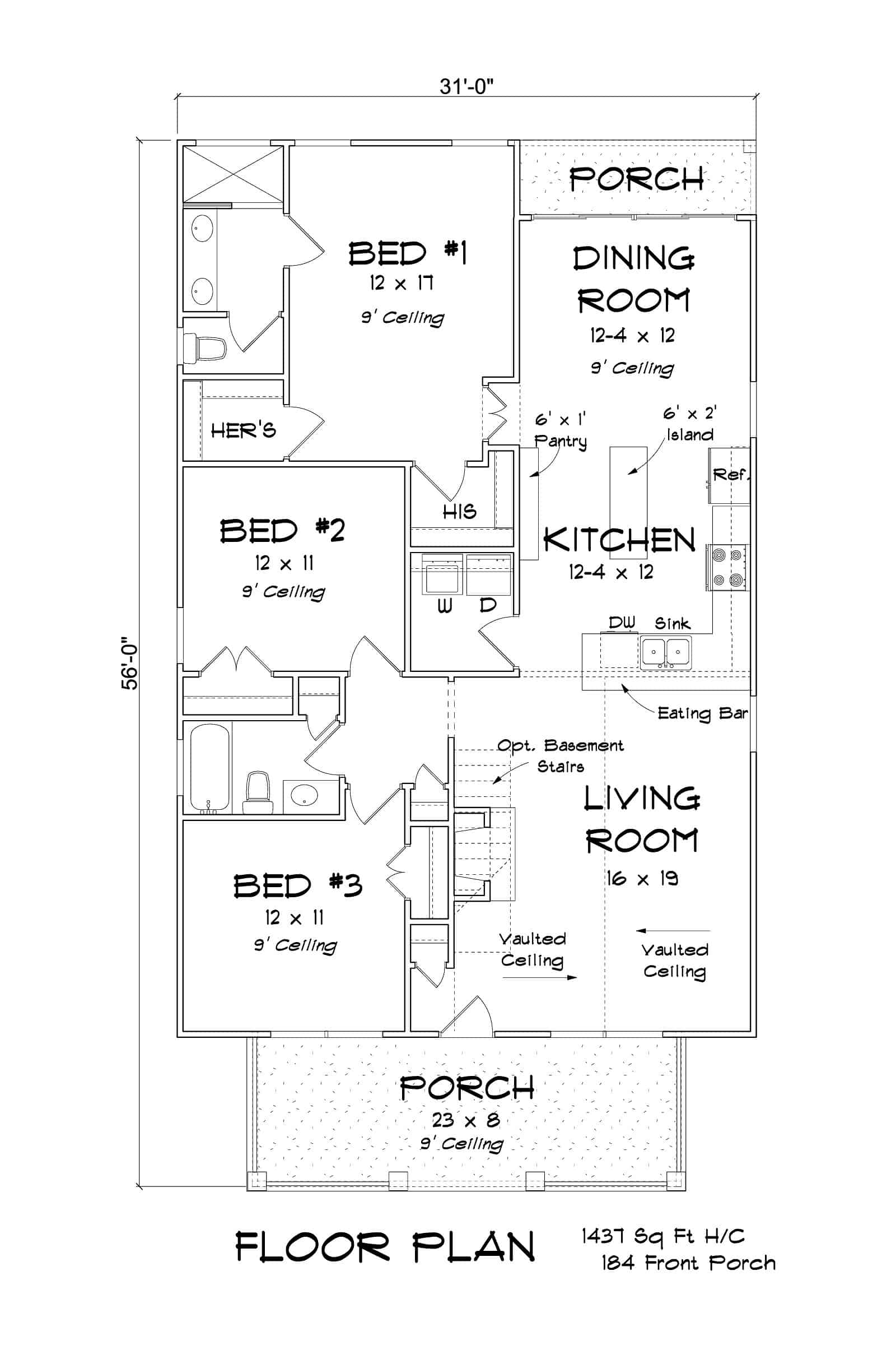 Main Level of Cottage Plan #178-1395