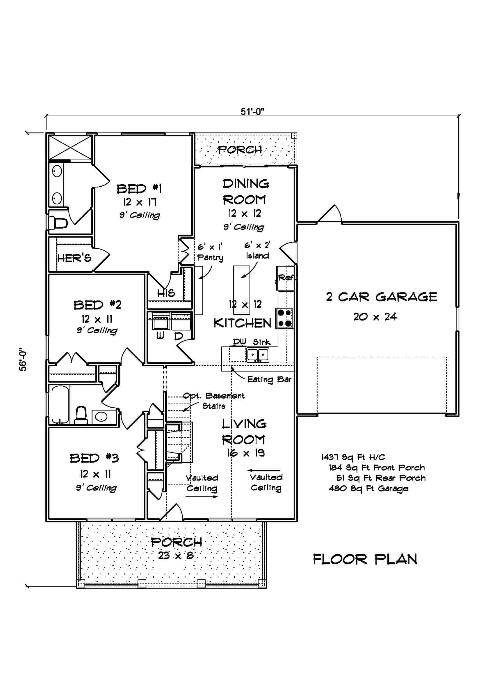 Main Level of Cottage Plan #178-1397