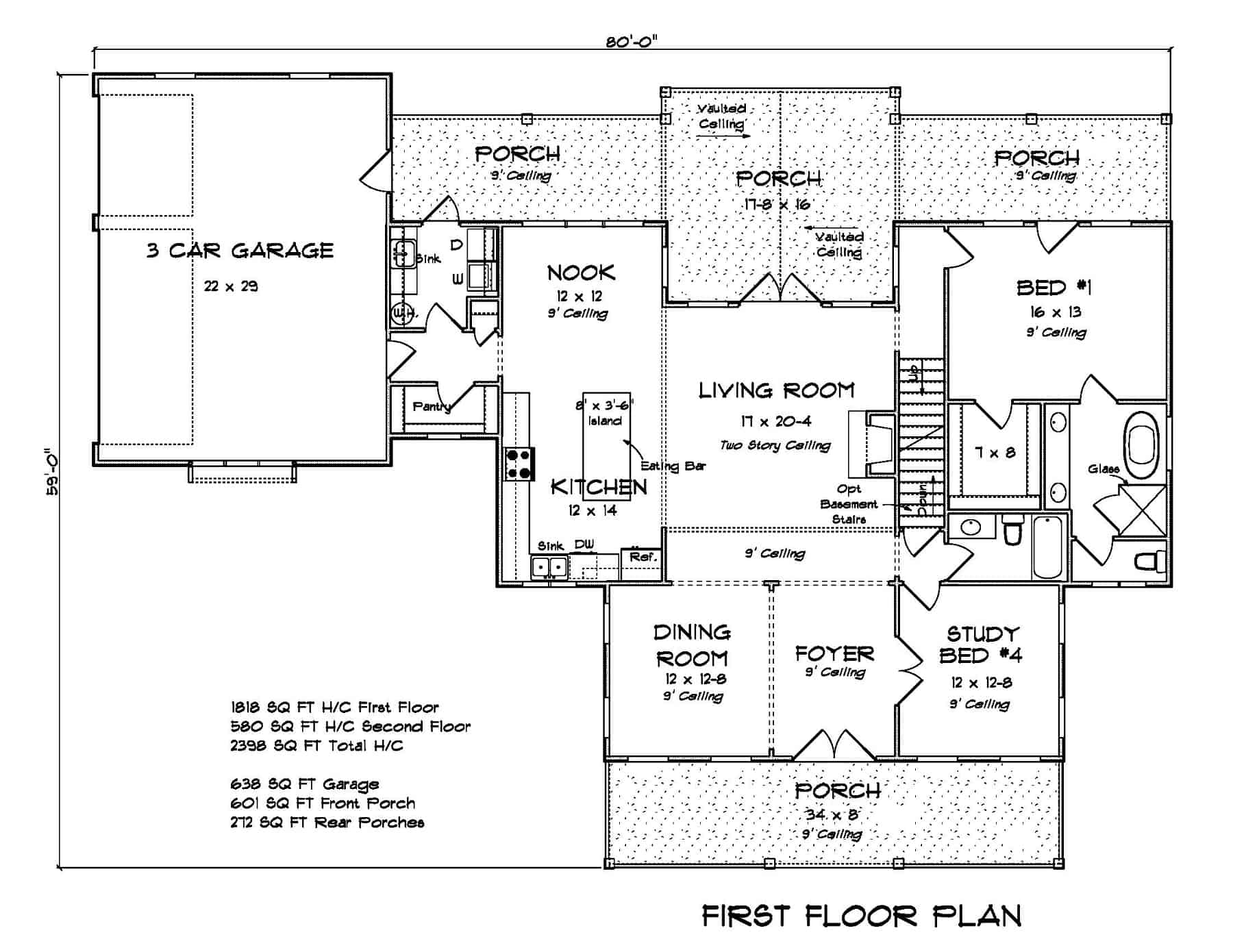 Main Level of Farmhouse Plan #178-1408