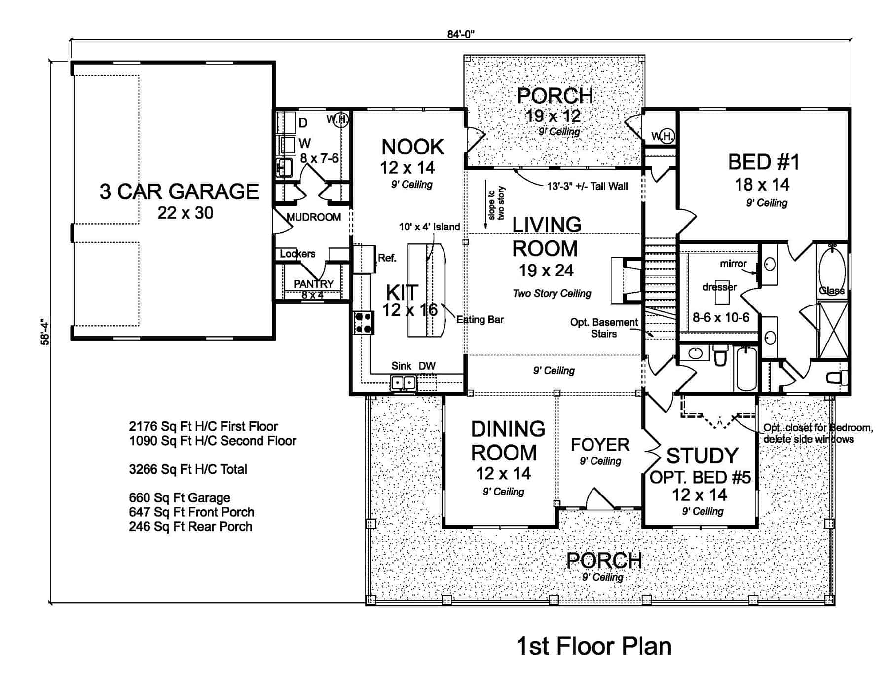 Main Level of Farmhouse Plan #178-1411