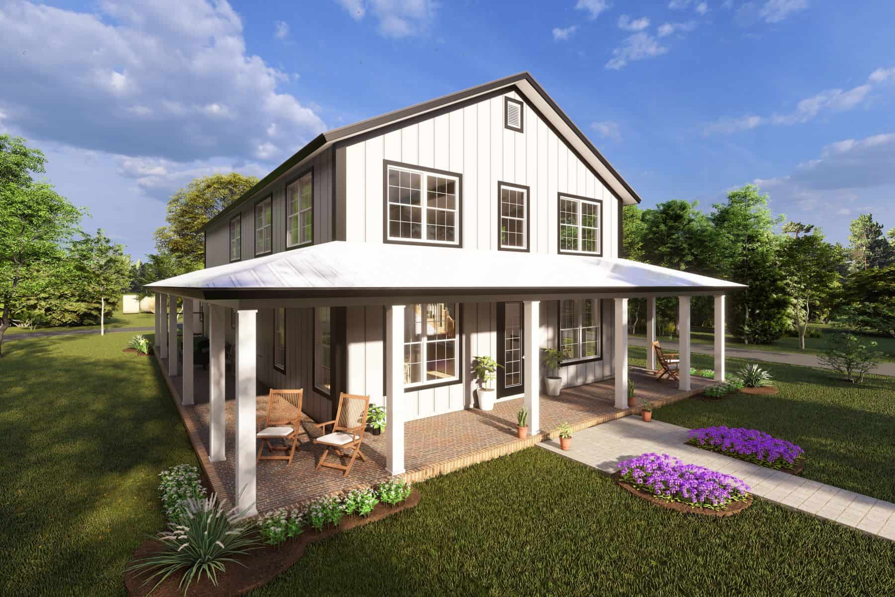 Front elevation of Barn Style home (ThePlanCollection: House Plan #178-1412)