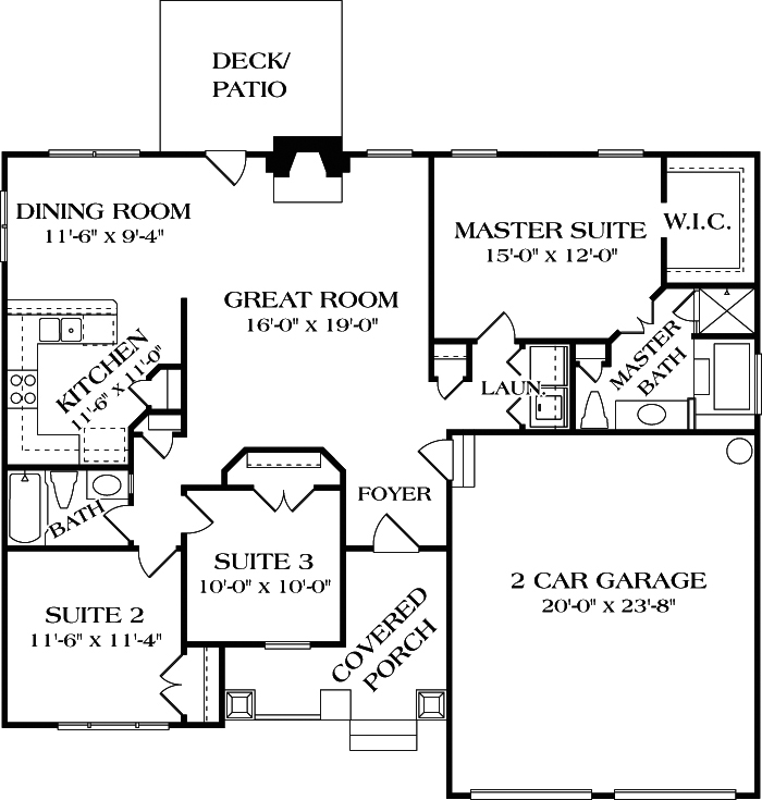 Floor Plan First Story of Cottage Plan #180-1000
