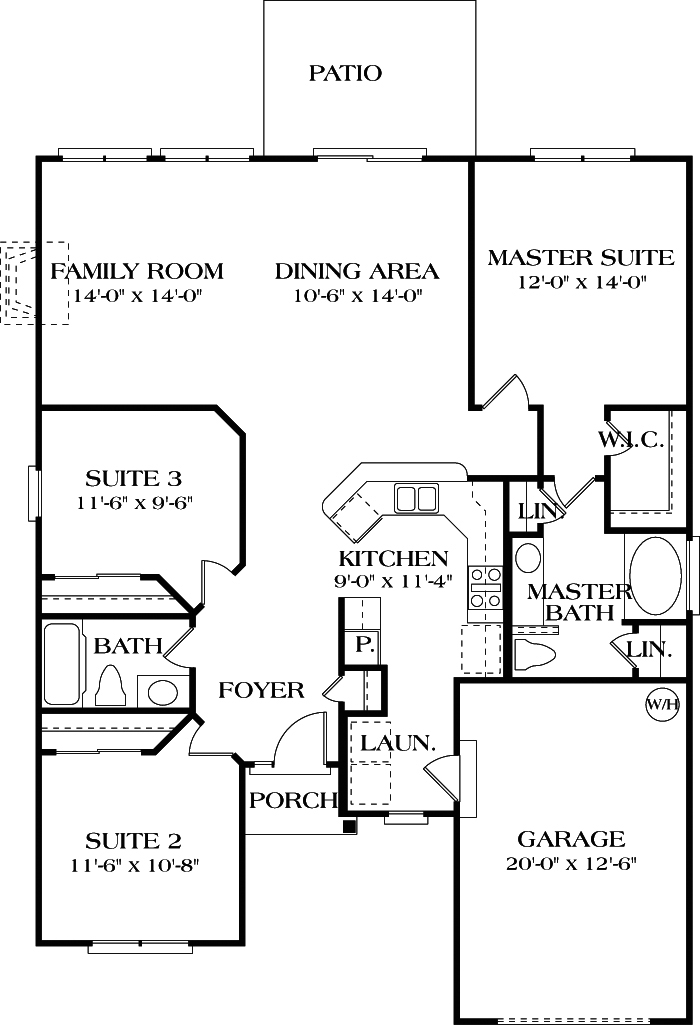 Floor Plan First Story of Traditional Plan #180-1001