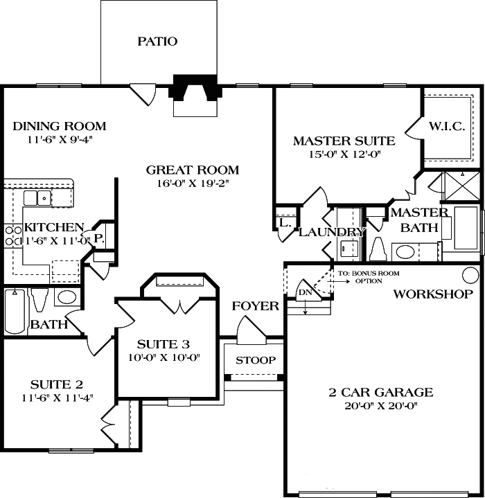 Floor Plan Main Level of Cottage Plan #180-1002