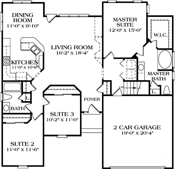 Floor Plan First Story of Traditional Plan #180-1003