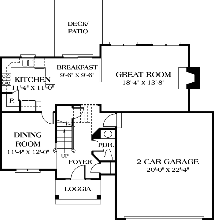 Floor Plan First Story of Traditional Plan #180-1004