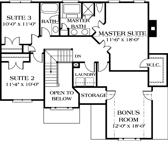 Floor Plan Second Story of Traditional Plan #180-1004
