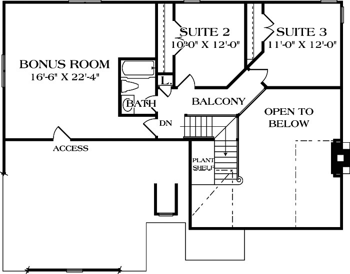 Floor Plan Second Story of European Plan #180-1005