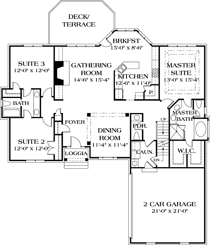 Floor Plan First Story of Ranch Plan #180-1006