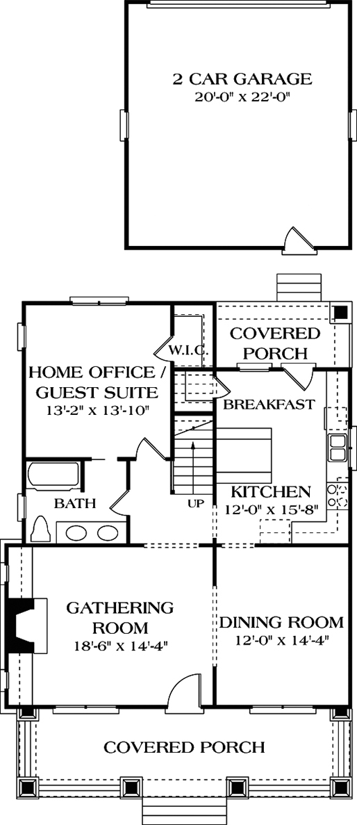 Floor Plan First Story of Bungalow Plan #180-1007